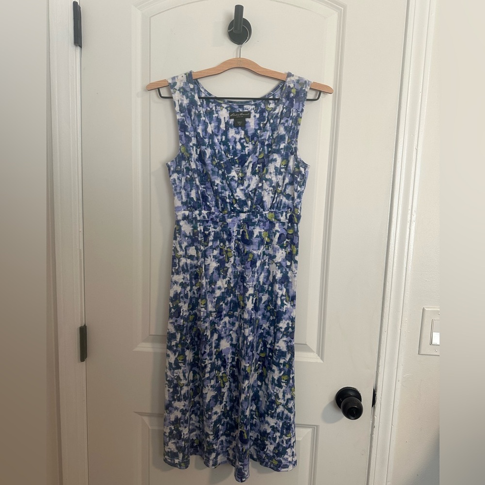 Eddie Bauer abstract print vneck crossover Midi Dress XS sporty summer athletic